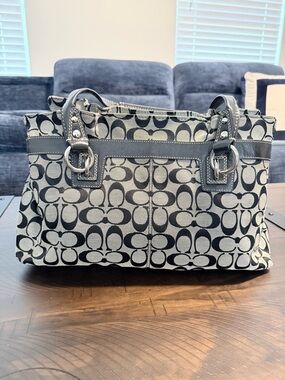 Coach Penelope signature gray/black Canvas/Leather Satchel